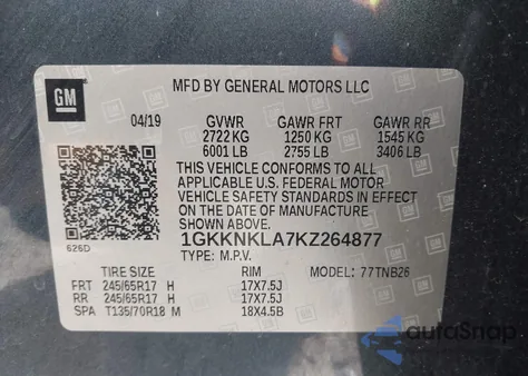 2019 GMC Acadia Sle-1 from USA, damaged, VIN 1GKKNKLA7KZ264877
